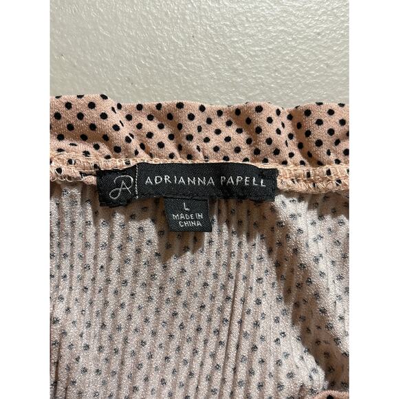 Adrianna Papell Women Large Pink Polka Dot Ruffle Hem Long Sleeve Top Blouse - Picture 3 of 11